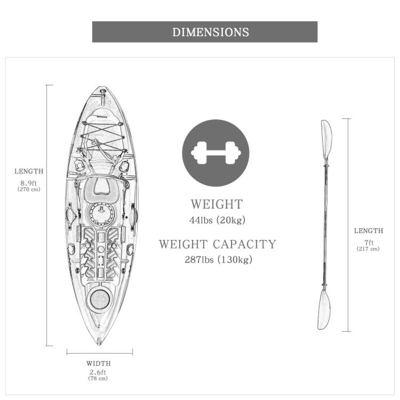 1 persona WOOWAVE Canoa Kayak Vela para remo Max 1 capacidad de carga 130 kg/287 lbs