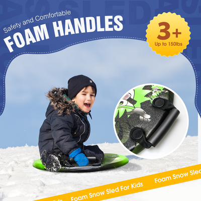 Requisitos del cliente 21 pulgadas verde IXPE tabla de nieve de esquí trineo de tubo de nieve con mangos