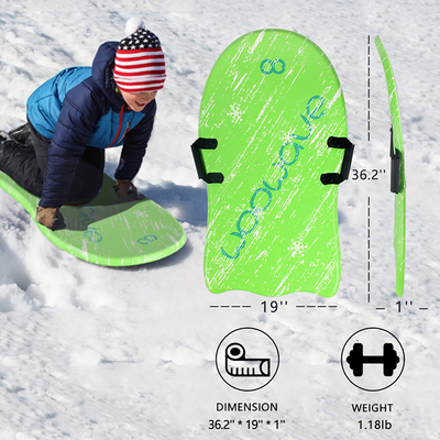 3&quot; Woowave Durable Green Adult Snow Ski Sled Mejores trineos de nieve de espuma para niños y adultos 1&quot; espesor de tabla