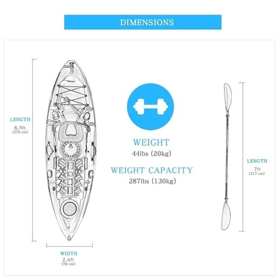 Single LLDPE Kayak de plástico Canoa de pesca Paddle Ocean Kayak para un rendimiento sin igual