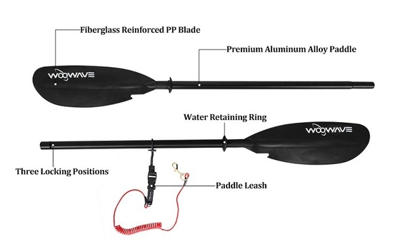Oportunidad Lagos Ríos Woowave Kayak Paddle Aluminio aleación Eje de 2 piezas Paddle de barco ajustable