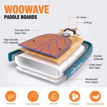 Leash de surf de color personalizado Woowave ISUP Bodyboard 10'2 'para lagos ríos y diseño