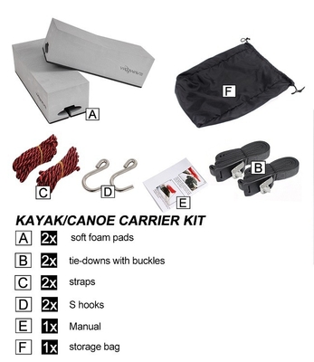 50 kgs Capacidad de carga Kit de techo de la parte superior del vehículo para kayak/canoa Etiqueta tejida o etiqueta de PVC