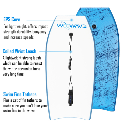Bodyboard azul XPE con correa para una experiencia épica de surf de Woowave