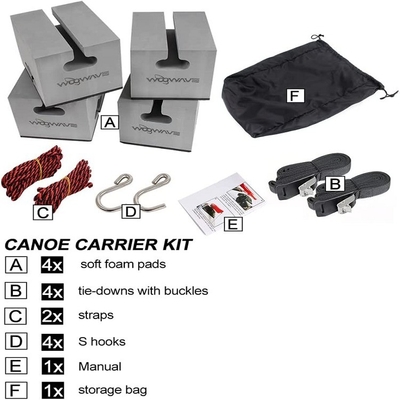 WOOWAVE Deluxe Soft Foam Block Canoe Carrier Kit para lagos Ríos Fácil de instalar