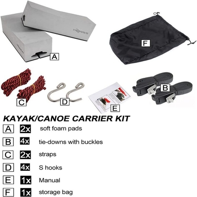 Pads de techo de espuma EVA para lagos ríos WOOWAVE Deluxe Kayak Carrier Kit 12 pulgadas