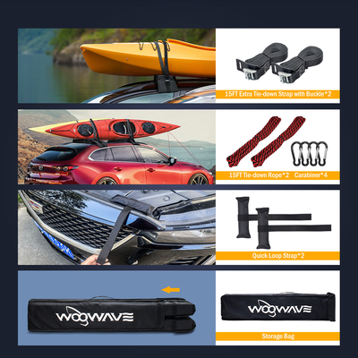 Bolso portátil incluido Logotipo de etiqueta tejida soporte de techo de kayak suave para todos los coches