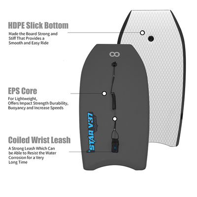 Bodyboard profesional de surf 1.42 libras Peso de la tabla 18.5 pulgadas Ancho de la tabla de la personalizada